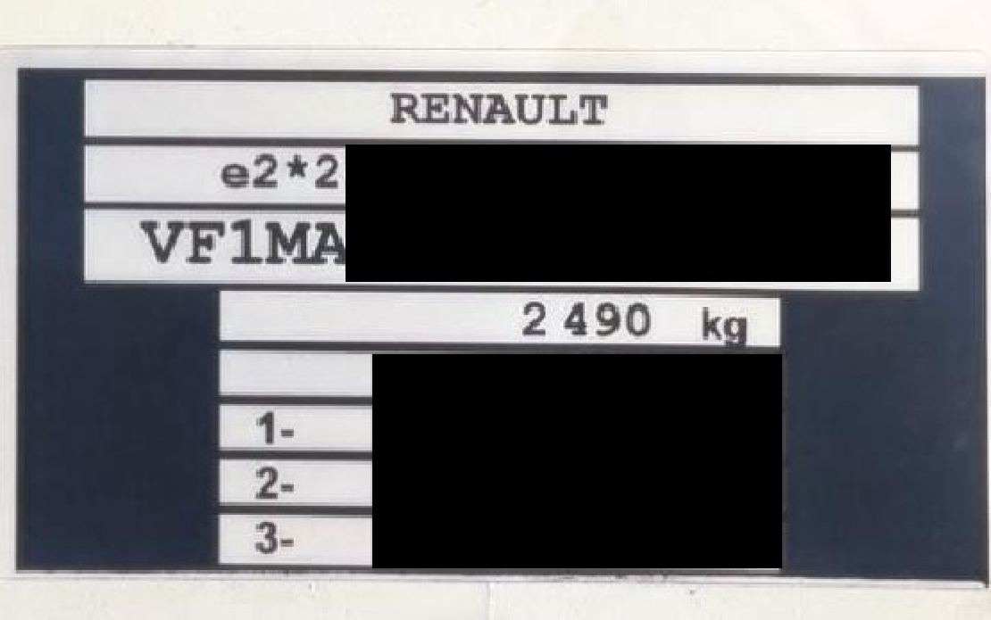 New nameplate with GVW 2500 kg