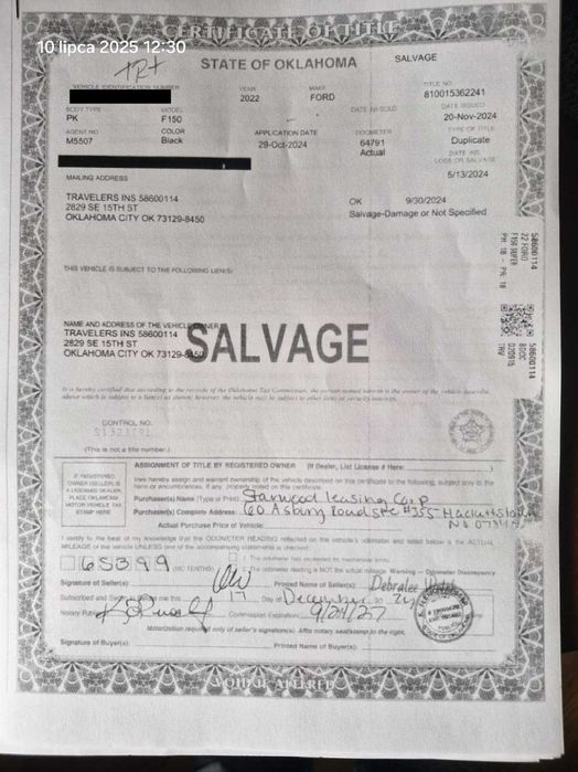 American Salvage Title for the Ford F-150